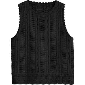 KIRUNDO Beach Vacation Clothes for Women Spring Summer Crochet Sweater Vest Tank Tops Cover Ups Resort Cruise Outfits 2025 (Medium, Black)