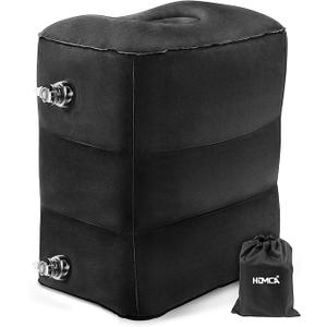 HOMCA Inflatable Travel Foot Rest Pillow (2-Pack) Adjustable Height Leg Pillow Fast Inflating Airplane Bed for Toddlers Footrest Pillow for Office, Airplane, Train, Cars, Home (Black)