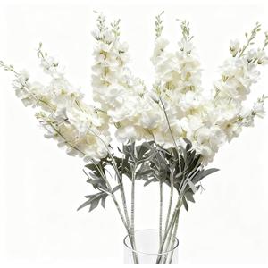8PCS Delphinium Artificial Flowers Larkspur Bulk Silk Flowers 33.5 in Long Stem Fake Flowers for Home Garden Wedding Floral Arrangements Decor (8, White)