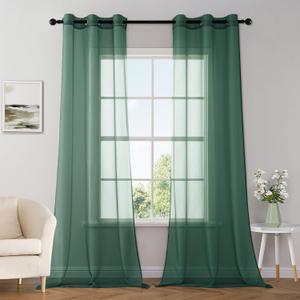 MIULEE Christmas Solid Color Sheer Curtains 84 Inches Long 2 Panels Set Elegant Lightweight Grommet Light Filtering Window Voile Panels/Drapes/Treatment for Bedroom Living Room W42 x L84, Hunter Green