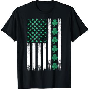 Irish US American Flag Clovers St Patricks Shamrocks T-Shirt, XL