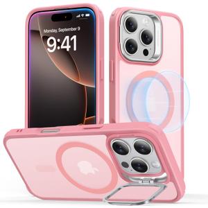 ESR for iPhone 16 Pro Case, Compatible with MagSafe, Military-Grade Protective Case, Built-in Stash Stand Phone Case, Scratch-Resistant Back Cover, Classic Series, Frosted Pink
