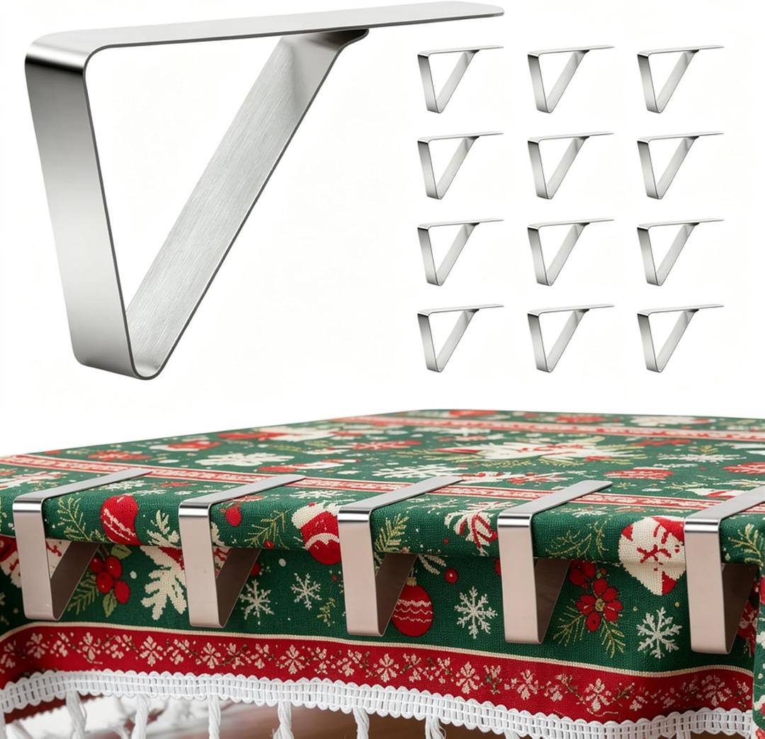12 Pieces Tablecloth Clips, Waterproof Stainless Steel Table Cloth Holder Clips, Windproof Picnic Table Cover Clamps for Securing Tablecloths Indoor Outdoor Party, Wedding, Christmas, Camp (12, Small)