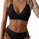 Women's Two Piece Bikini - Push Up Swimsuit Set V Neck Lace Up Bathing Suit 2025 Swimwear (Black, XXL)