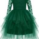 Arshiner Flower Girl Dress Toddler Contrast Lace Tutu Irregular Tulle Wedding Birthday Party Dresses (5-6 Years, Green)