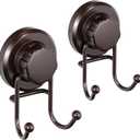 HASKO Suction Cup Hooks for Shower Wall, Removable Towel Hooks for bathrooms, Includes Optional No Drill Adhesive Mount for Inside Shower, Rustproof Stainless Steel - 2 Pack, Bronze