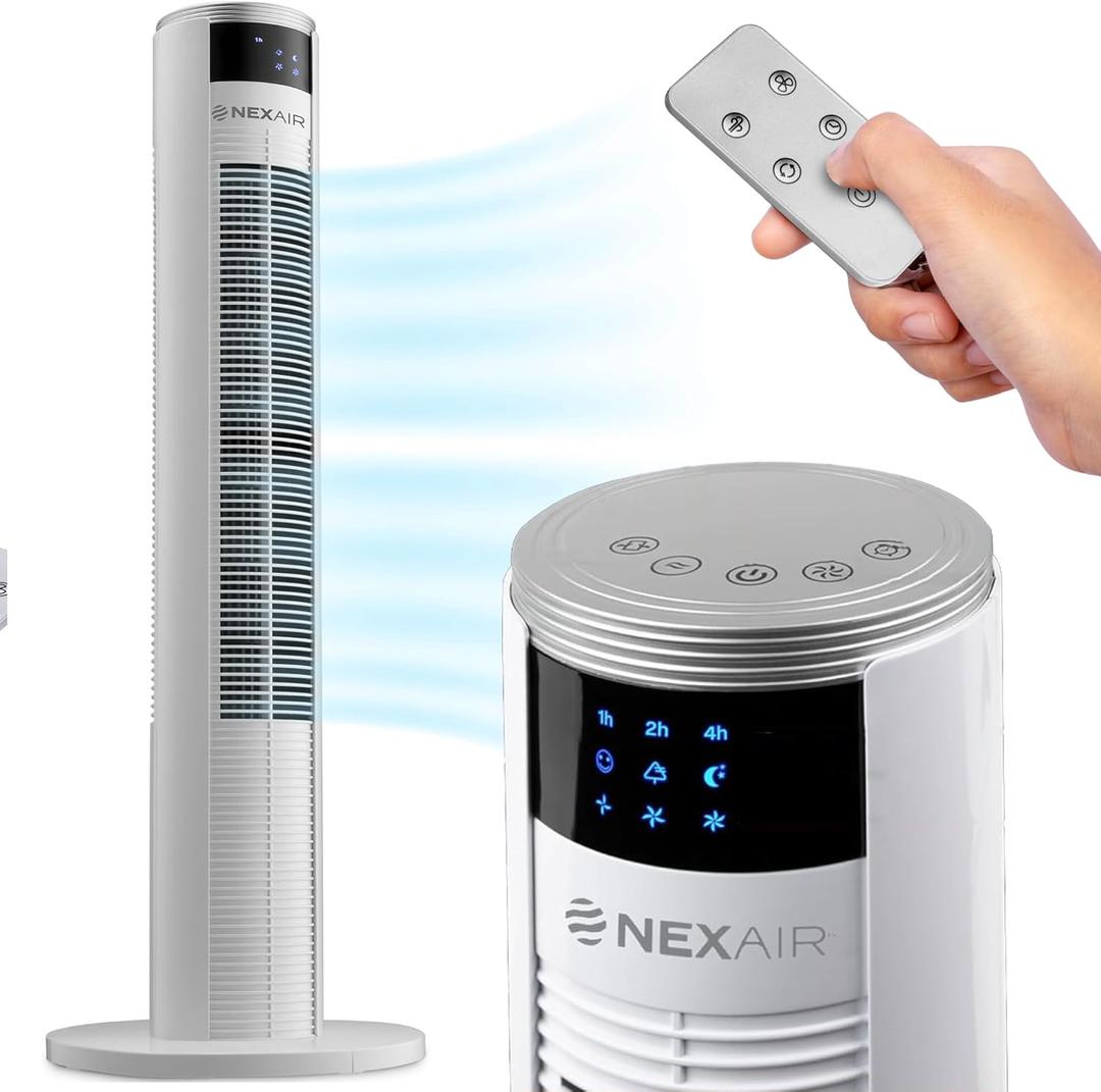 NEXAIR 36 Oscillating Tower Fan, 3 Speed Portable Fan Tower With Remote Control, Quiet Operating Floor Fan for Bedroom with 7.5 Hr Auto Off Timer, Modern Design Room Cooling Fan For Home & Office