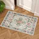 Vintage Rugs for Entryway, 2x3 Washable Low Pile Rug, Front Door Non-Slip Small Area Rug for Kitchen, Throw Rugs with Rubber Backing, Soft Boho Indoor Entrance Bedroom Entry Carpet mat (Cream/Green)