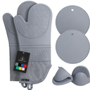 Rorecay 6pcs Oven Mitts and Pot Holders Sets Heat Resistant 500 Degrees, Extra Long and NonSlip Silicone Oven Gloves Potholders Hot Pads for Kitchen Baking Cooking, Quilted Liner, Black