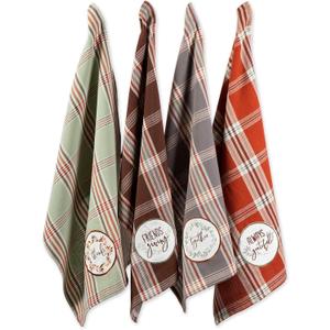 DII Thanksgiving Fall Kitchen Towels Collection Decorative Embellished Dish Towel Set, 18x28, Cozy Picnic Plaid, 4 Count