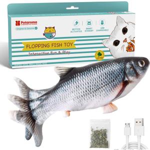 Potaroma Cat Toys Flopping Fish with Catnip, Moving Kitten Kicker, Floppy Wiggle Carp for Small Dogs, Interactive Motion Kitty Exercise, 10.5 Inches