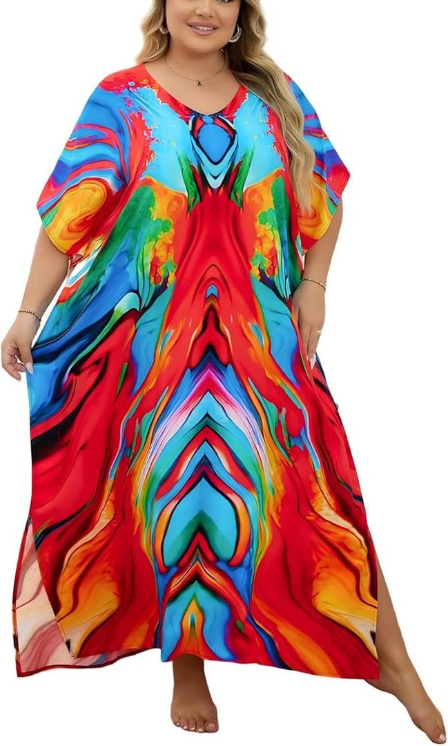 Kaftan Dresses for Women Plus Size Bathing Suit Cover up Caftan Maxi Beach Dresses, One Size
