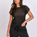 ANRABESS Women Two Piece Outfits Crochet Sheer Knit Sweater Top Wide Leg Pants Lounge Matching Sets Sweatsuit Travel Clothes (S)