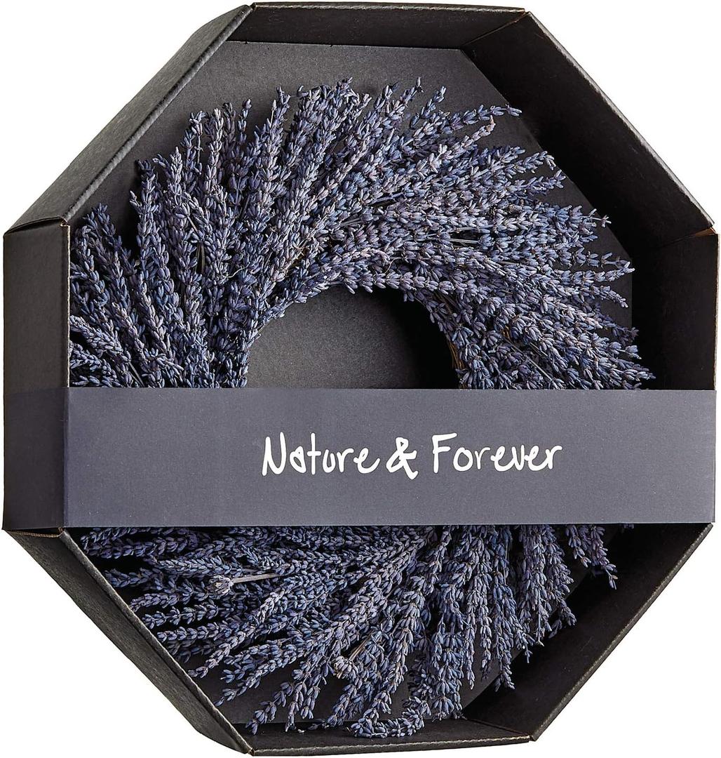 14 Inch Preserved Lavender Natural Wreath, Fragrant Real Lavender Front Door Wreath