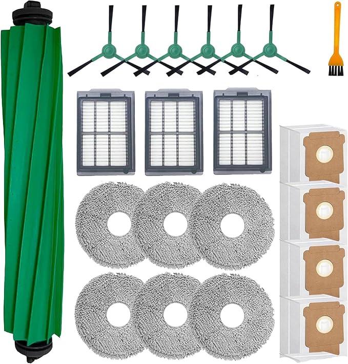 21 Pcs Replacement Parts for iRobot Roomba Plus 405/505/507 Combo Robot Vacuum Cleaner: 1 Main Brush, 4 Side Brushes, 4 HEPA Filters, 5 Dust Bags, 6 Mop Pads, 1 Cleaning Brush