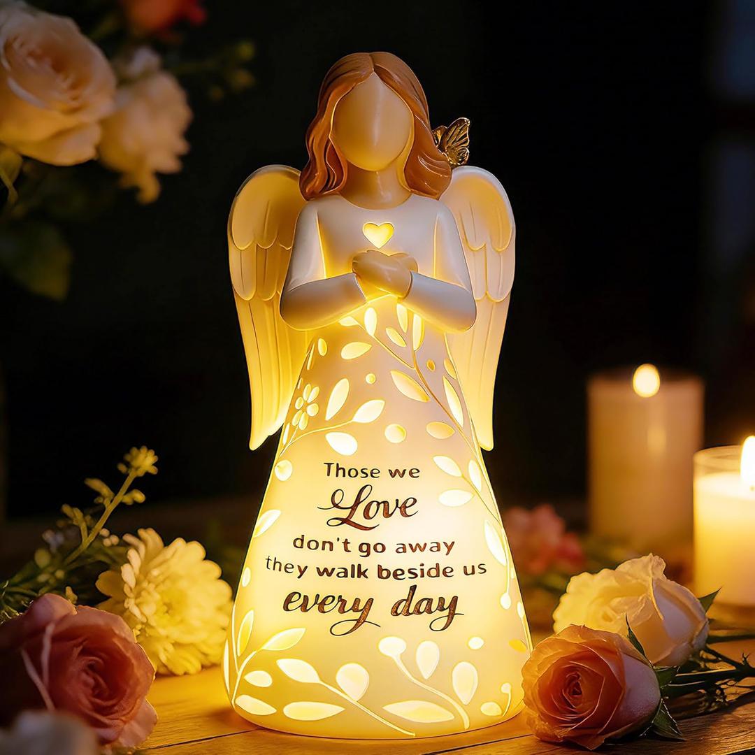 Guardian Angel Figurine Lights with Remote for Women - Light Up Angel Statue Decor, Birthday Mothers Day Sympathy Gift,Memorial Gift for Loss of Mom Dad Grandma(No Batteries Included)