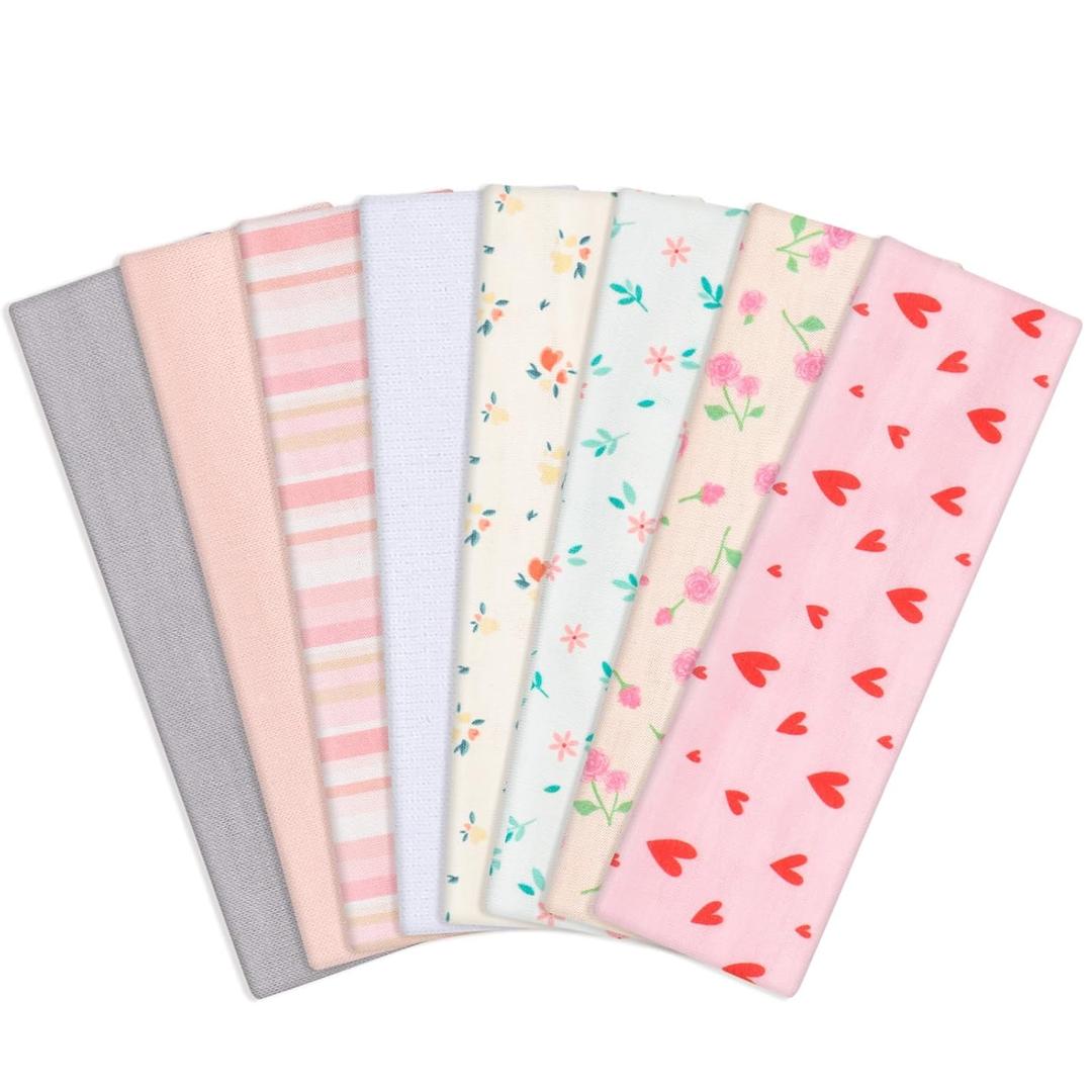 obeoby Pink Cute Headbands for Women, Stripe Heart Hairbands for Mom Gifts Spring Summer Outfit Non Slip Cotton Sports Hair Bands (Floral Series1)