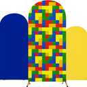 Colored Bricks Party Arch Cover Set of 3 Blue Arch Backdrop Spandex Stretch Backdrop Stand Cover 4ft, 5ft, 6ft for Blocks Birthday Party Decor Supplies Favors(Blue,Classic)