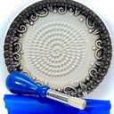 All-in-one Premium Ceramic Garlic Grater Plate 4-Piece Set - Black Embossed Design and Style - For Garlic, Ginger, Chocolate, and more! - Comes with 5.25" Plate, Peeler, Brush, and Stand