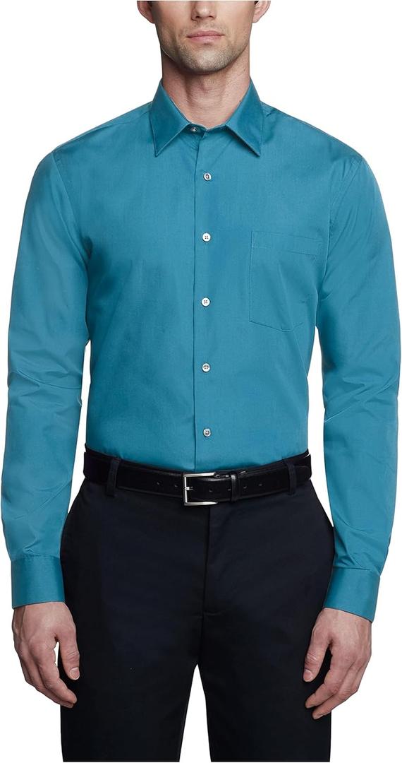 Van Heusen Men's Dress Shirt Fitted Poplin Solid (17.5" Neck 32"-33" Sleeve)