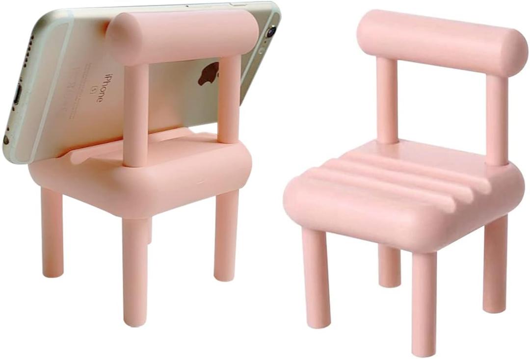 DIY Mini Chair Cell Phone Stand, Candy Color Mobile Phone Holder, Multi-Angle Chair Shape Table Phone Bracket, Compatible with All Mobile Phones, PP Material and Well Made (Pink) -1 Pack