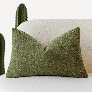 Foindtower Textured Boucle Throw Pillow Covers Accent Solid Lumbar Pillow Cases Cozy Soft Decorative Couch Cushion Case for Chair Sofa Bedroom Living Room Home Decor, 12 x 20 Inch, Green