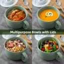 Ceramic Soup Bowl with Handle: 38 oz Microwave Safe Extra Large Mug for Oatmeal, Cereal, Breakfast, Meal Prep, Work Lunch, Dorm Living, Single Serve Dinner - 6 Inch, Pea Green