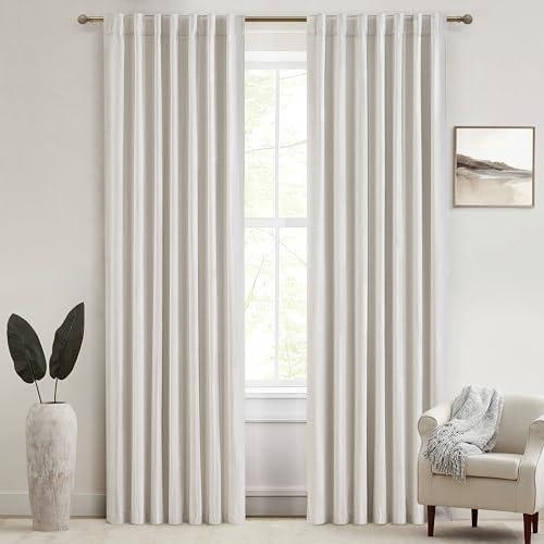 100% Blackout Curtains 90 Inches Long for Living Room 2 Panels Set, Room Darkening Energy Saving Curtain Window Coverings Elegant Flax Linen Hook Belt Pleated Drapes Aesthetic Bedroom(W50"xL90",Birch) : Home & Kitchen