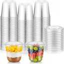 Ziliny 50 Sets 10 oz Clear Plastic Dessert Cups with Lids, Disposable Parfait Yogurt Fruit Cups with Flat Lids No Hole Yogurt Overnight Oats Containers for Parfait, Ice Cream, Pudding, Cake, Snacks