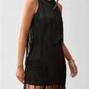BEAUDRM Women's Boho Fringe Mini Dress Club Party Dresses Sleeveless Tassel Cowgirl Outfits Black X-Large