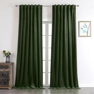 Benedeco Green Velvet Curtains for Bedroom Window with Back Tab, Super Soft Vintage Luxury Heavy Drapes, Room Darkening Thermal Insulated Curtain for Living Room, W52 by L90 inches, 2 Panels