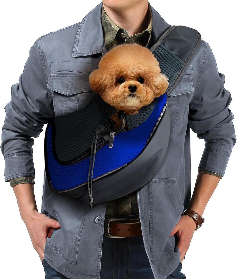 Pet Dog Sling Carrier, Breathable Mesh Adjustable Puppy Sling Carrier Hand Free for Dog Cat Rabbit, L, Blue (16.5"L x 10.2"W x 2.0"H)