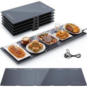 41.3" x 15"Food Warmers for Parties Buffet, 5-in-1 Electric Warming Trays for Buffets Party, Glass Food Warming Mat with 17 Heat Levels & 12H Timer for Family Dinners Catering Gatherings