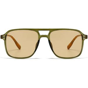 Retro Double Bridges Square Men Rivets Sunglasses Fashion Women Yellow Blue Shades UV400 Sun Glasses (Green Tea)