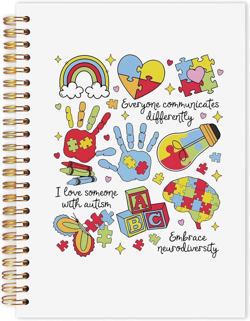 AQYIP Boho Colorful Autism Spiral Notebook, ADHD Neurodivergent Autism Acceptance Dyslexia Journaling Notebooks, Mental Health Journal for Women, Autistic Notebooks for Note Taking, 5.5x8.3 Inch