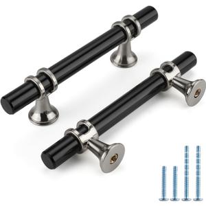 Rergy Cabinet Handles Drawer Pulls and Knobs, 10Pack Black and Brushed Nickel 3inch Hole Center, Kitchen Hardware for Dresser Handle Zinc Alloy Furniture Pull