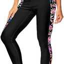 Deerose Print Swim Pants for Women Sun Protection High Waisted Swimming Leggings Rash Guard Pants, M
