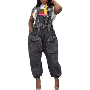 LETSVDO Womens Casual Demin Harem Jumpsuit Plus Size Camo Spaghetti Strap Sleeveless Wide Leg Baggy Overalls Romper Pants (XX-Large, Hsf2608-black)
