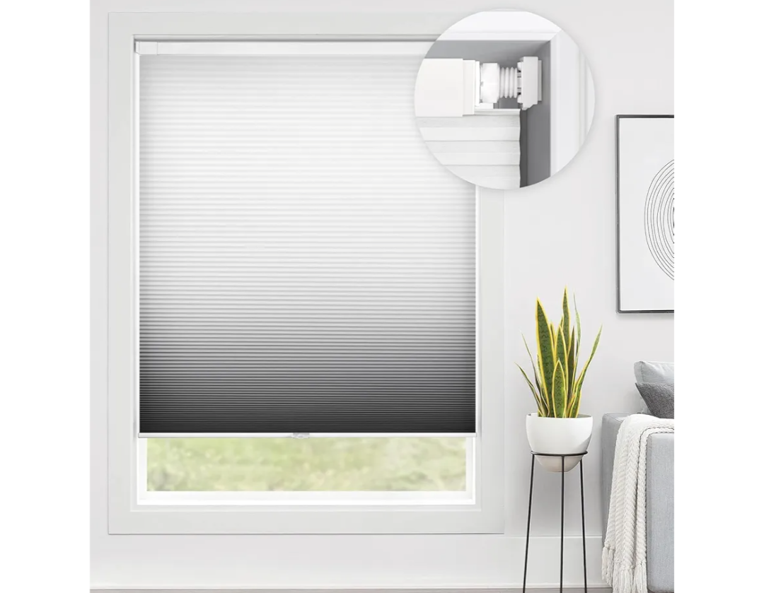 LazBlinds No Tools No Drill Cordless Cellular Shades, Gradient Window Blinds Light Filtering Honeycomb Blinds for Window Size 33" W x 64" H, Grey