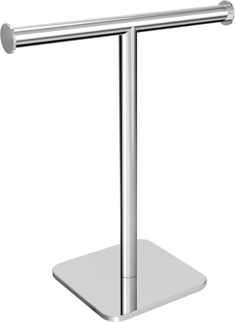RUACQ T-Shape Hand Towel Holder Stand, Weighted Base Towel Rack, Countertop Towel Holder for Bathroom, 304 Stainless Steel, Heavy Duty (Chrome)