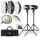 Godox Studio Flash Light Kit for Photography, Strobe Softbox Lighting Kit, 2x180W Daylight Compact Monolight with Flash Trigger, Softbox, Light Stands, Reflector Storage Bag, Umbrella, AC 110V Powered