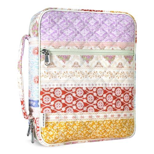 WOBAGMEN Bible Cover Case for Women,Large Bible Tote Bags Organizer Quilted Carrying Case for Girls,Bible Study Supplies Accessories Christian Gifts for Women (Yellow Floral, M)