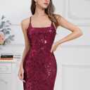 Women's Spaghetti Straps Sparkly Sequins Bodycon Mini Dress Party Nightclub (Red, XS)