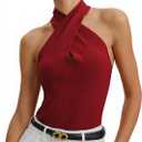 RIHOAS Womens Criss Cross Halter Top Backless Cut Out Sweater Sleeveless Slim Fit Pullover Casual Knit Tank Top (L)
