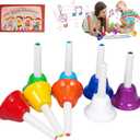 Hand Bells, 8 Note Musical Handbells Set with 17 Songbook Musical Toy Percussion Instrument for Toddlers Children Kids for Children's Day Family Activity School and Church (Multicolored)