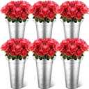 Irenare 12 Inch Vintage Galvanized Flower Bucket Metal Flower Vase Farmhouse French Bucket Planter Metal Floral Container for Party Table Centerpiece Weddings Home(Silver,6 Pcs)