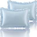 SiinvdaBZX Ruffled Standard Satin Pillowcase Set of 2, Baby Blue Silky Satin Pillow Cases for Women Ruffle Pillow Shams Covers Princess Room Decoration, with Envelope Closure