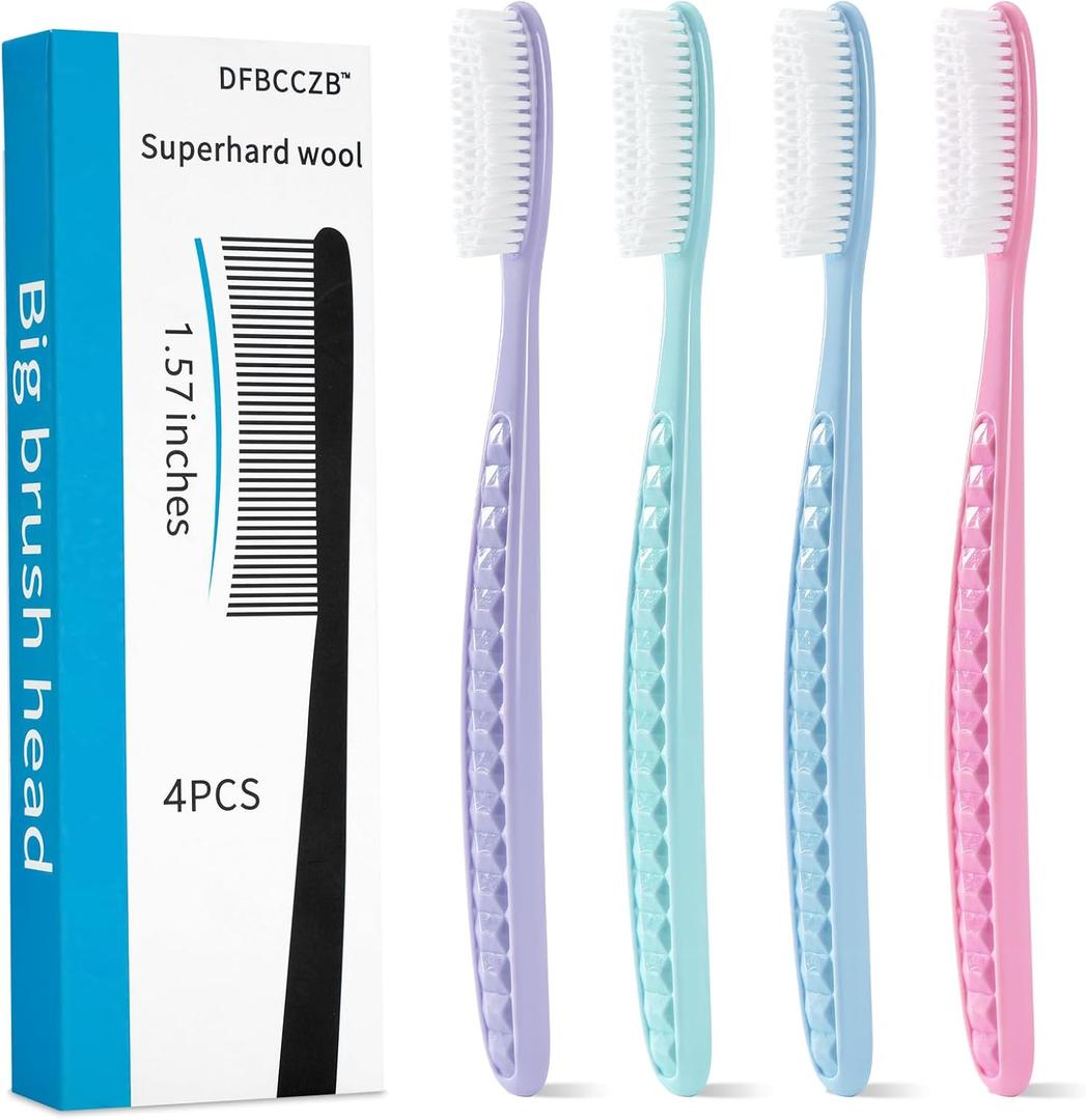 Long Medium-Sized Adult Toothbrush with Big Head, Stain-Removing, Cleaning and whitening, Individually Packaged, 4 Sticks