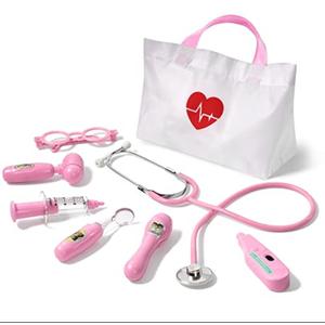 Kids Doctor Kit, 8 Pieces Toddlers Doctor Playset with Medical Storage Bag & Real Stethoscope, Pretend Play Doctor Toys Birthday Gift for Boys Girls Aged 3 4 5 6 (Pink)