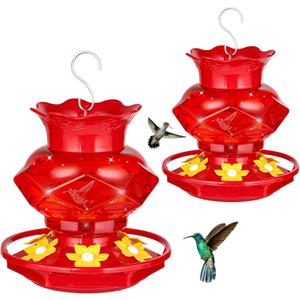 Hummingbird Feeders for Outdoors Hanging Ant and Bee Proof, 18OZ Diamond Humming Bird Feeders for Outside Circular Perch with Leak Proof & 6 Feeding Ports, Gifts for Women, Red 2 Pack Plastic